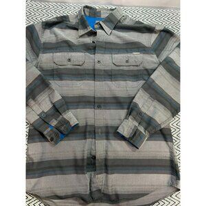 Men's Eddie Bauer Long-Sleeve Button-Up Shirt Gray Size L Dual Chest Pockets Cas